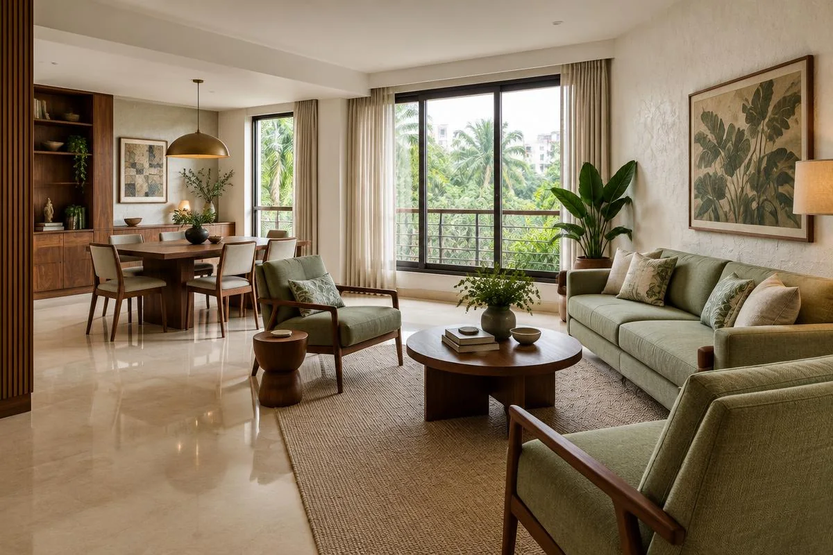 refined living and dining interior with custom cabinetry